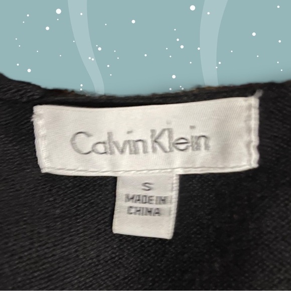 CALVIN Klein Crewneck Gold Embellished Long Sleeve Black Sweater Size Small - Picture 6 of 8